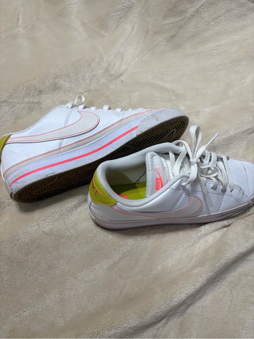Nike White Sneakers with Pink and Lime Accent Low-Top